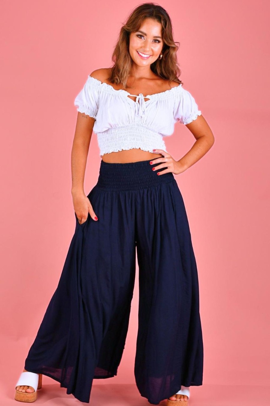 BODACIOUS Pants | Vblp206 - Fremantle Rouched Wide Leg Pant Navy