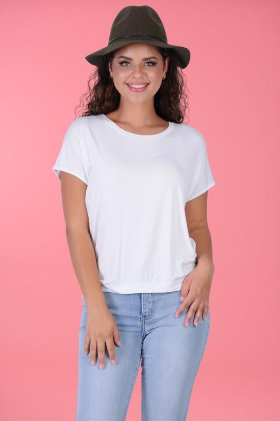 GO GIRL Tops | Vglt117 - Bamboo Round Neck Tee Shirt White