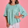 BODACIOUS Tops | Vblt113 - Rouched Bell Sleeve Top Blossom Mint