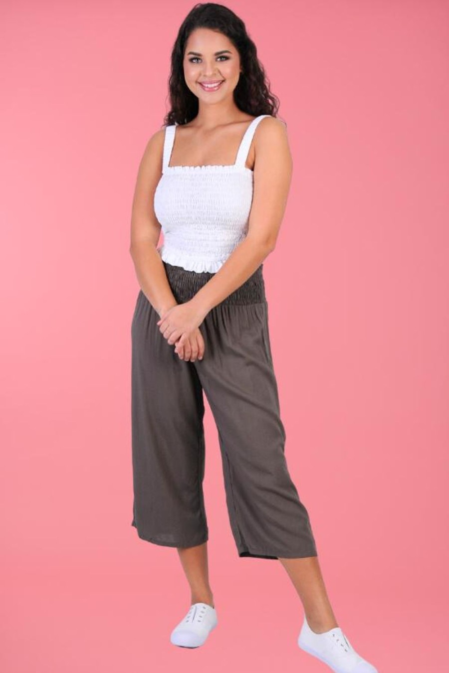 GO GIRL Pants | Vglp068 - 3/4 Rouched Pants Grey/Olive