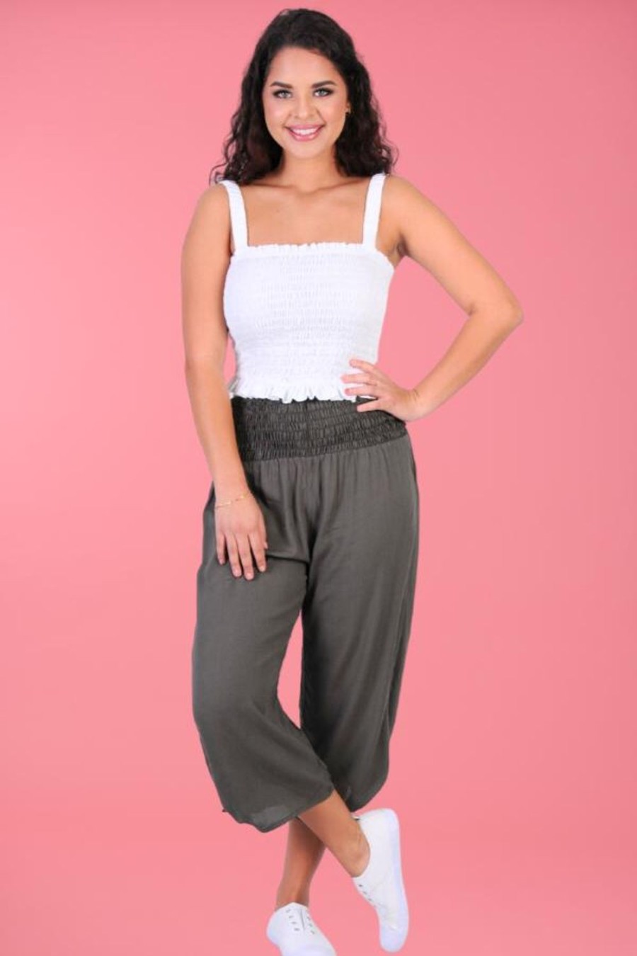 GO GIRL Pants | Vglp068 - 3/4 Rouched Pants Grey/Olive