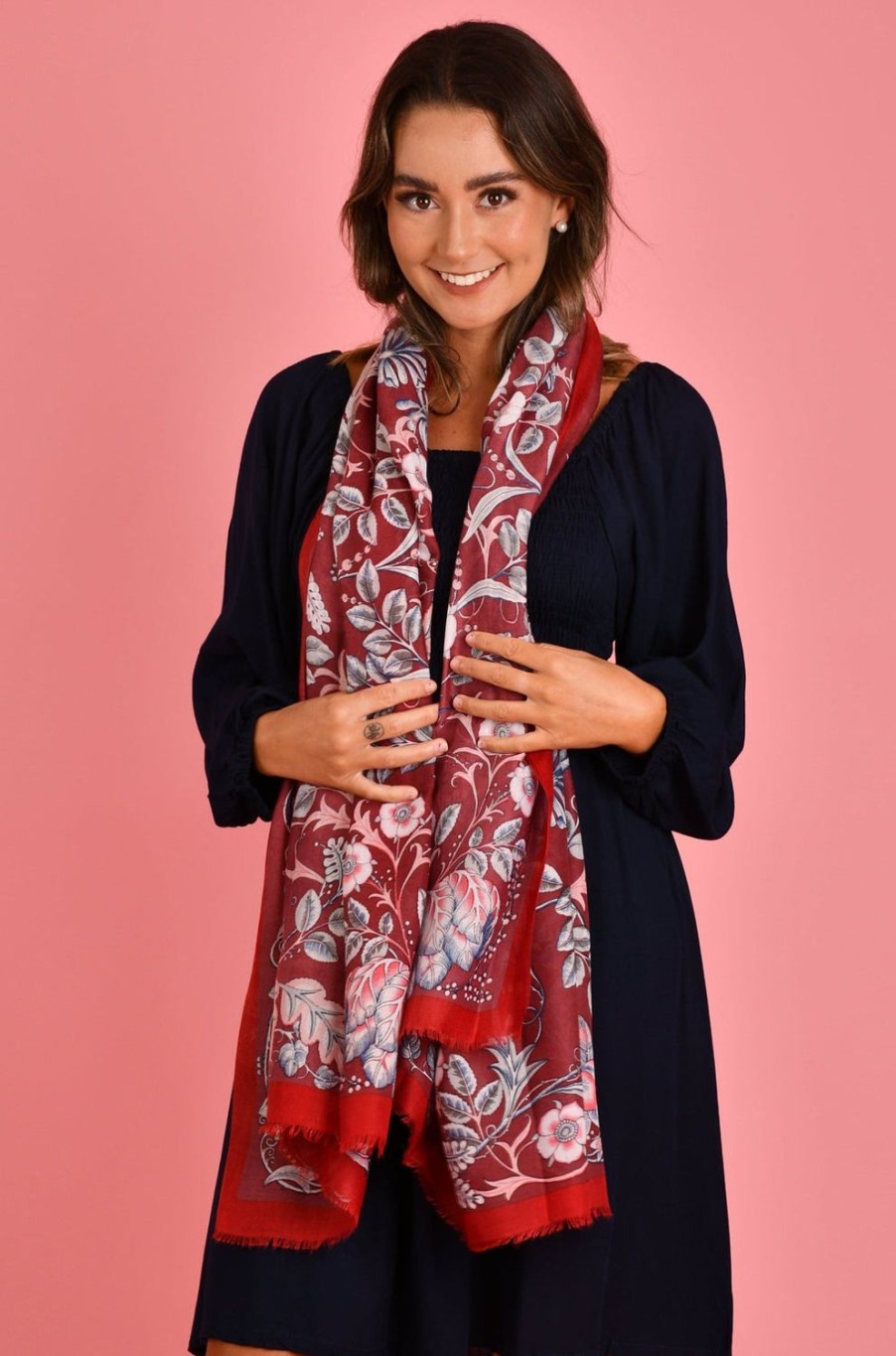 MONTEU Scarves | Wl0059 - Scarf - Maroon Flower Leaf