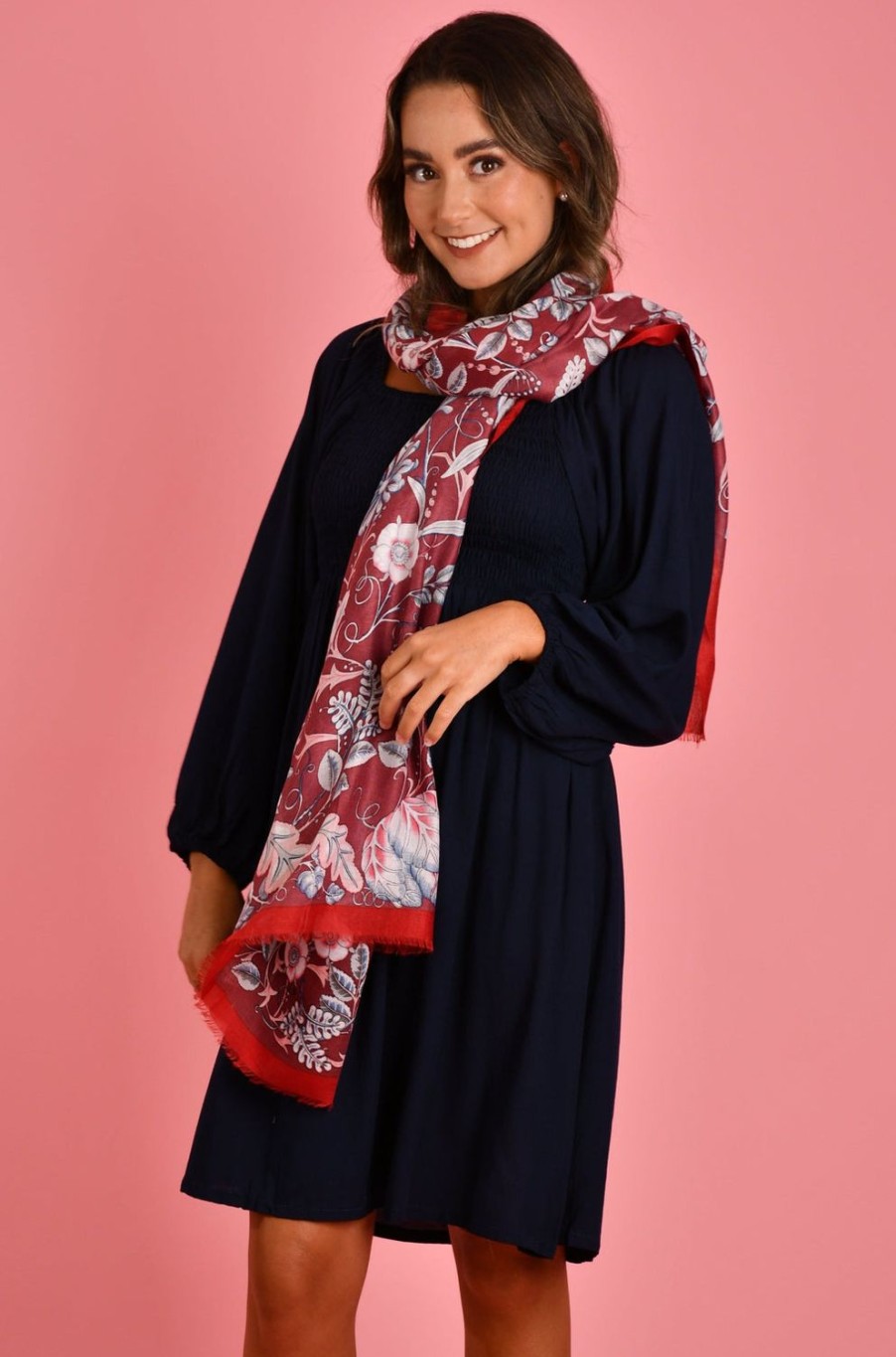 MONTEU Scarves | Wl0059 - Scarf - Maroon Flower Leaf