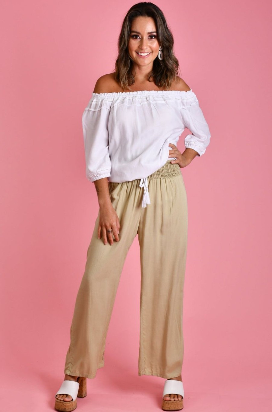 GO GIRL Pants | Vglp067 - Long Rouched Pants Natural