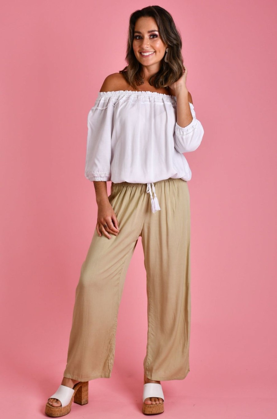 GO GIRL Pants | Vglp067 - Long Rouched Pants Natural