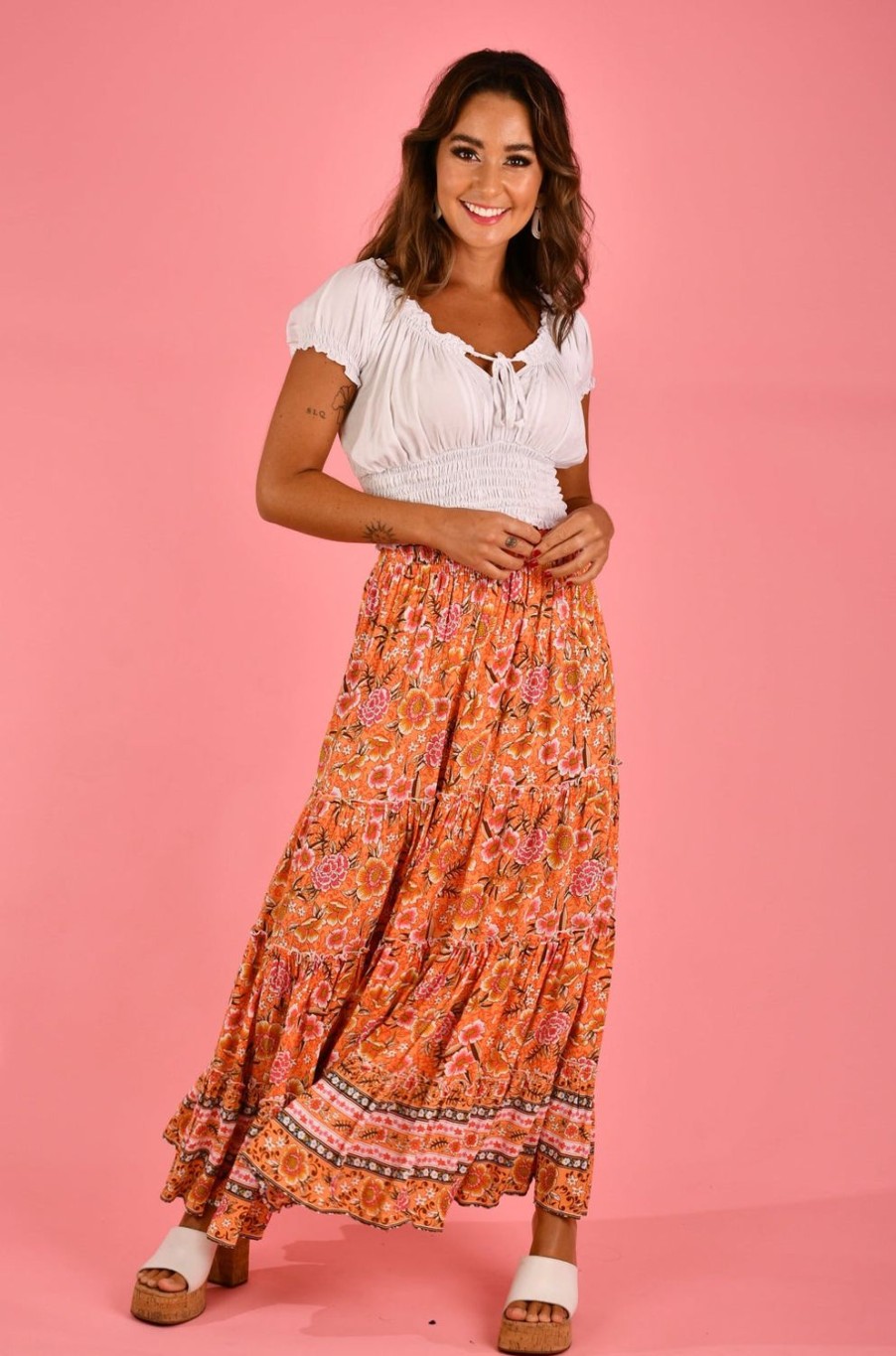 JAR OF HEARTS Skirts | Vjhk052 - Boho Lover Maxi Skirt Tropical Punch Orange