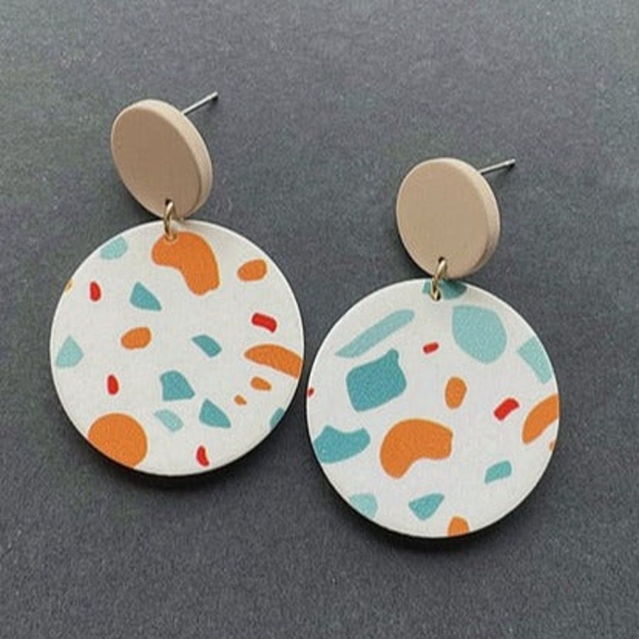 GO GIRL ACCESSORIES Earrings | Gj0103 - White/Orange/Blue Terrazzo Small Circle Earrings