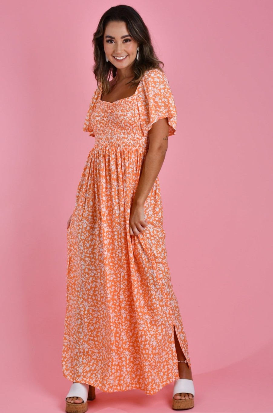 GO GIRL Dresses | Vgld232 - Isabelle Maxi Dress Primrose Tangerine