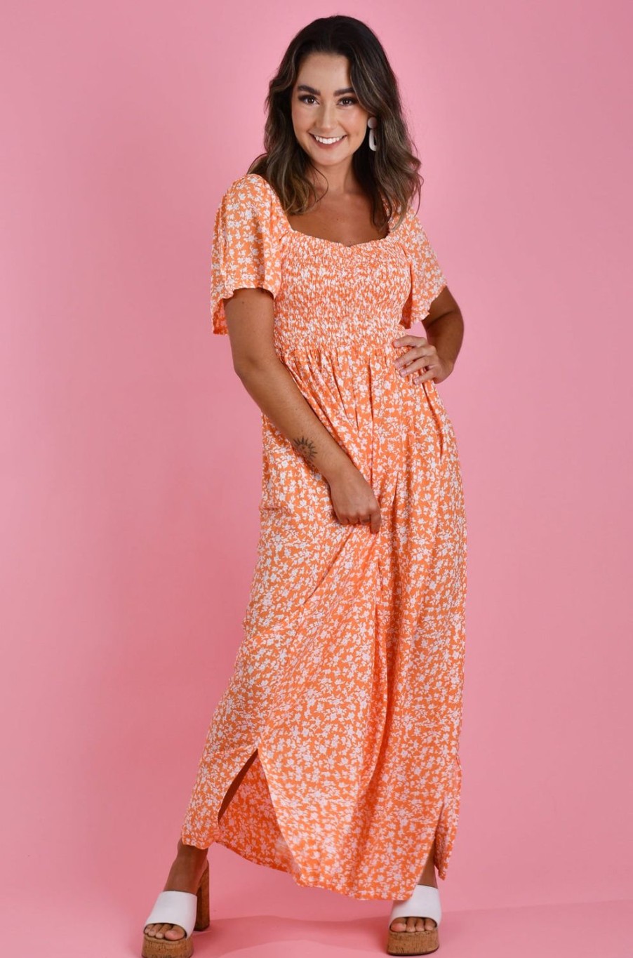 GO GIRL Dresses | Vgld232 - Isabelle Maxi Dress Primrose Tangerine