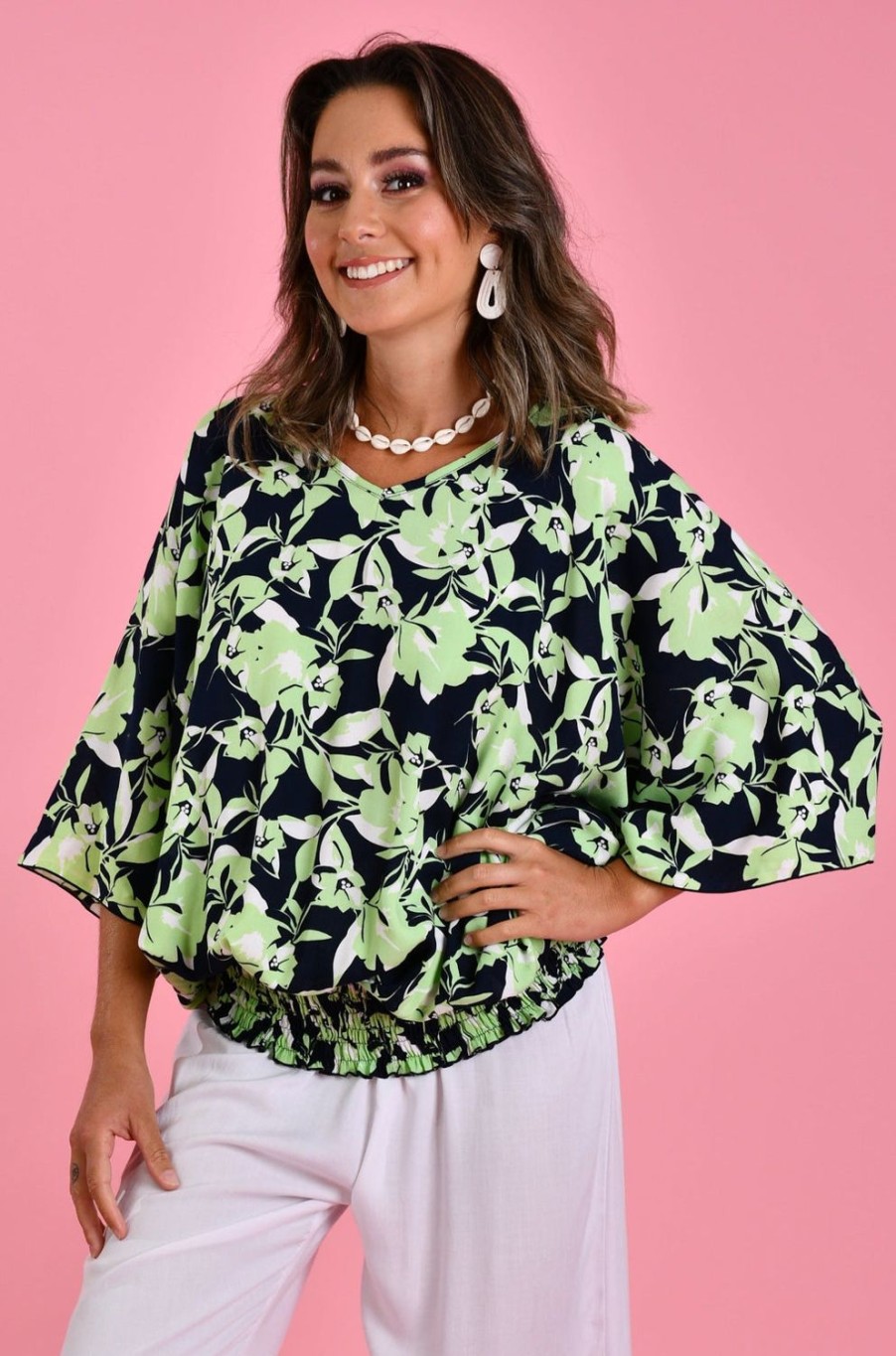 BODACIOUS Tops | Vblt112 - V Neck Batwing Top Midori Splice