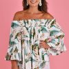 BODACIOUS Tops | Vblt113 - Rouched Bell Sleeve Top White Bird Of Paradise