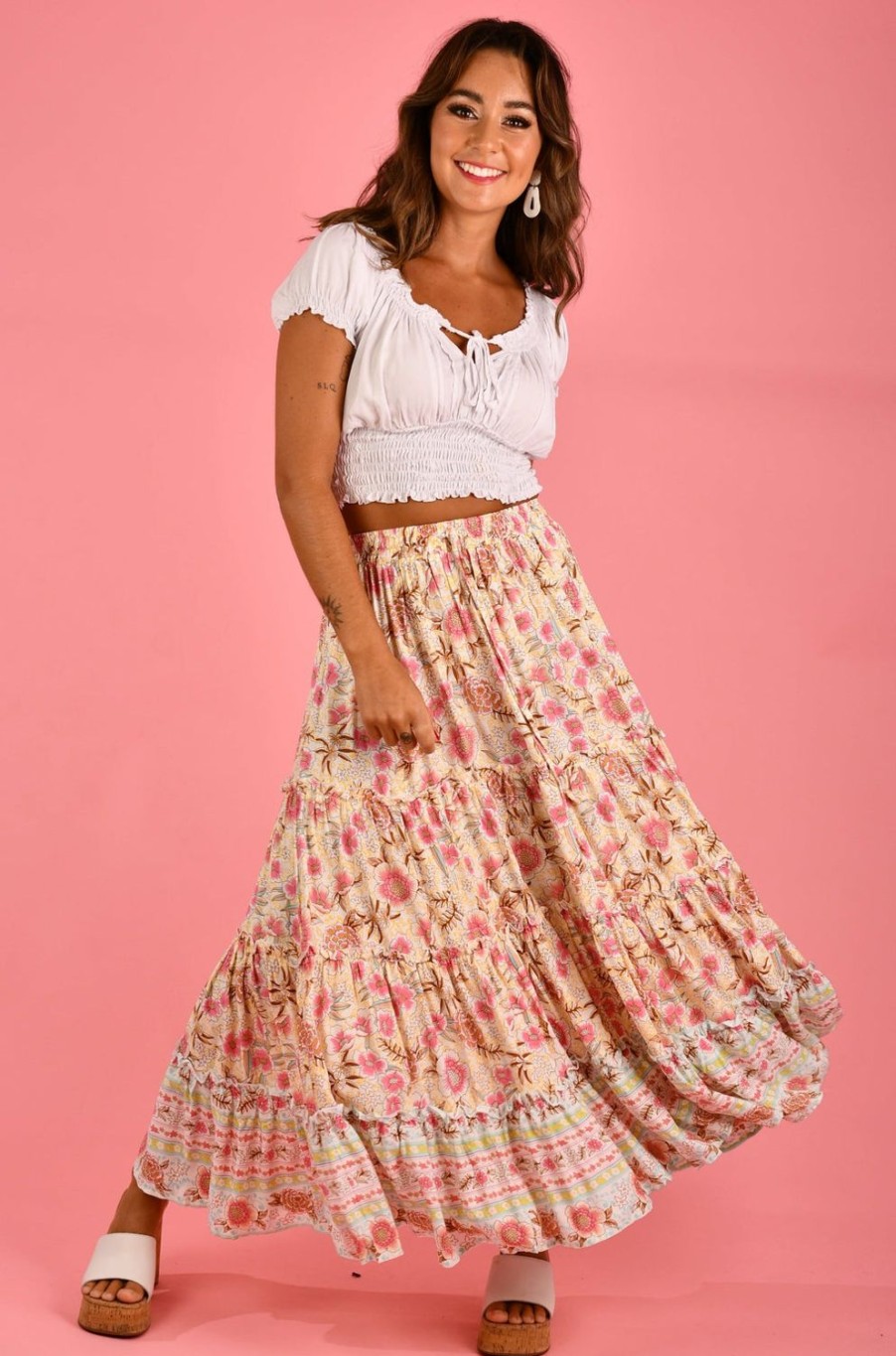 JAR OF HEARTS Skirts | Vjhk052 - Boho Lover Maxi Skirt Vanilla Sundae