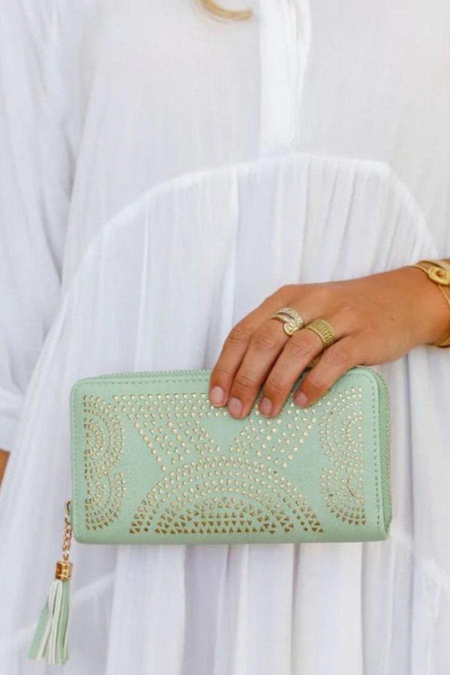 FREE SPIRIT Bags | Fsb5012 - Laser Cut Out Detail Zip Wallet Mint