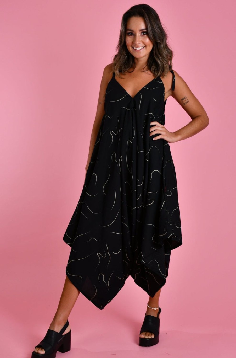 BODACIOUS Jumpsuits + Playsuits | Vblj006 - Charlotte Jumpsuit Swirl Black