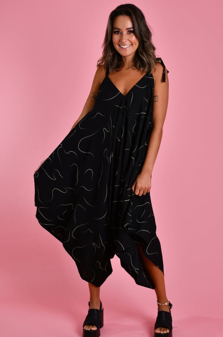 BODACIOUS Jumpsuits + Playsuits | Vblj006 - Charlotte Jumpsuit Swirl Black