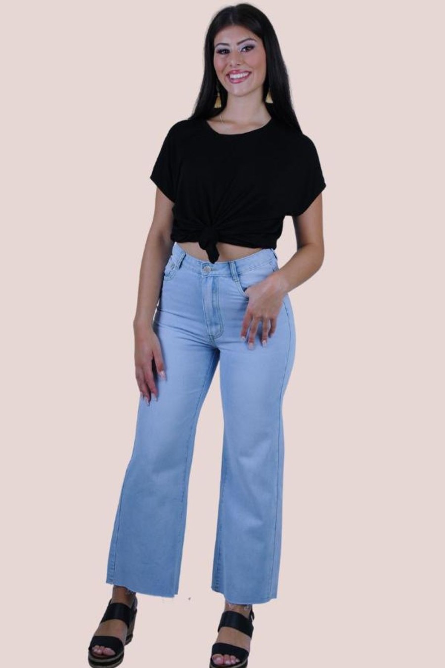 COUNTRY DENIM Pants | Cgj1135 - Raw Hem Straight Leg Jeans Light Blue Wash