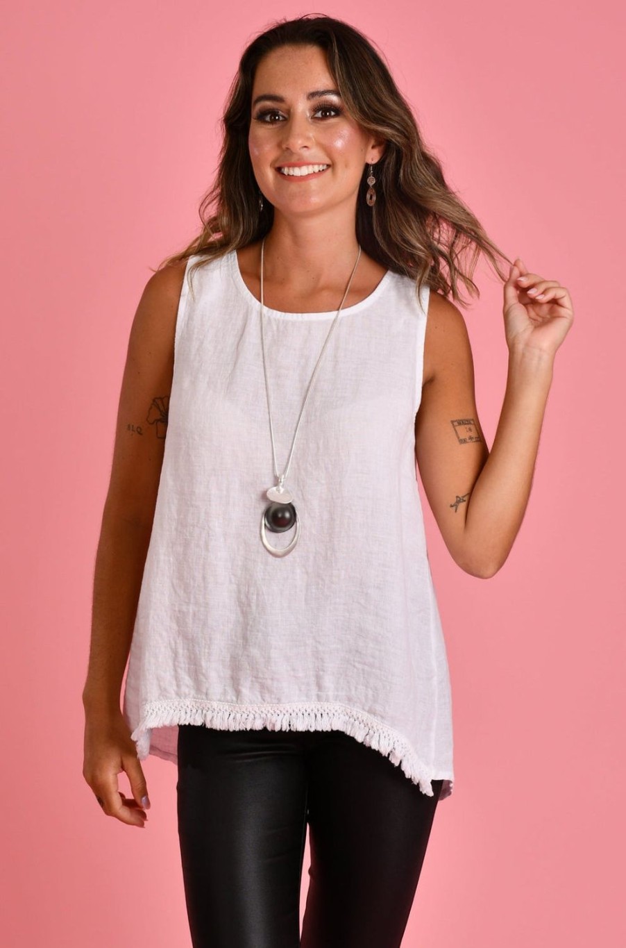 LA SOFIA Tops | Vlst900 (20C997) - Capri Linen Tank White