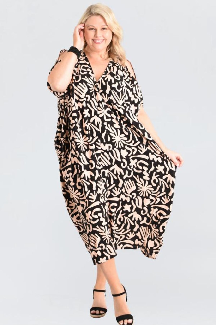 BODACIOUS Kaftans | Vbld348 - Cushla Dress Aztec Black