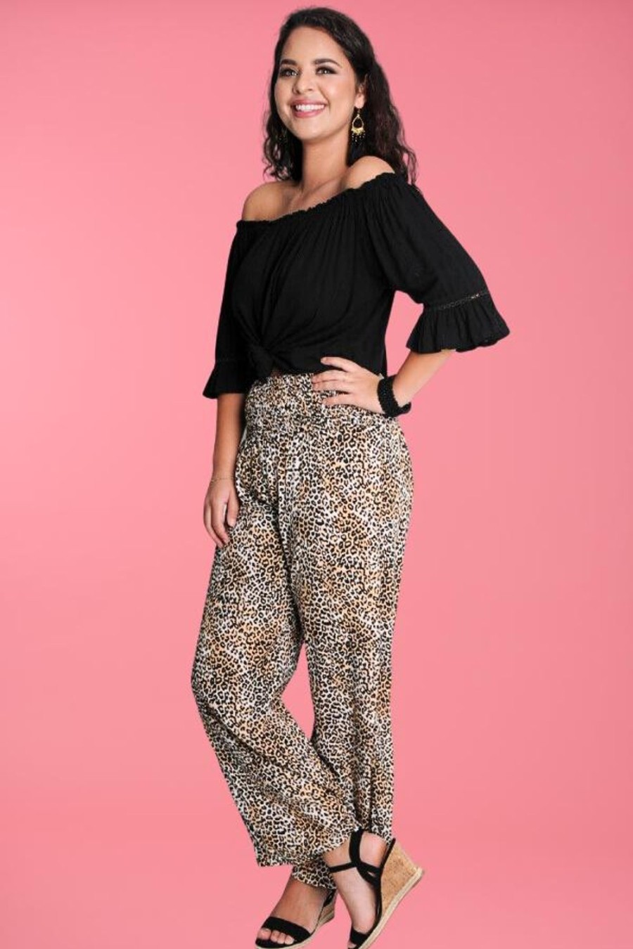 GO GIRL Pants | Vglp067 - Long Rouched Pants Cheetah Tan