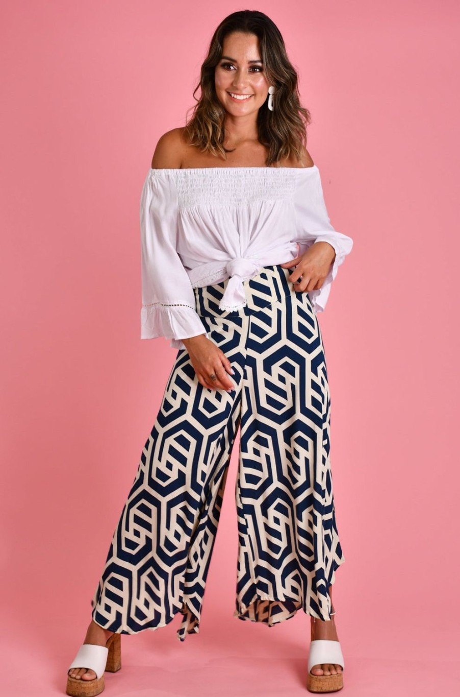 BODACIOUS Pants | Vblp106 - Sydney Wide Leg Pant Geo Navy