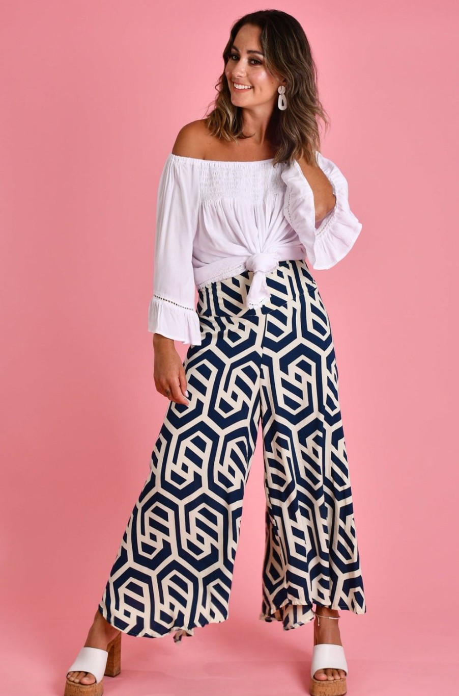 BODACIOUS Pants | Vblp106 - Sydney Wide Leg Pant Geo Navy