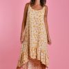 BODACIOUS Dresses | Vbld138 - Lia Double Layer Dress Spotted Leaf Mustard