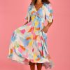 SHAREEN Dresses | S1034-311 - V-Neck Midi Dress - Rainbow Multi