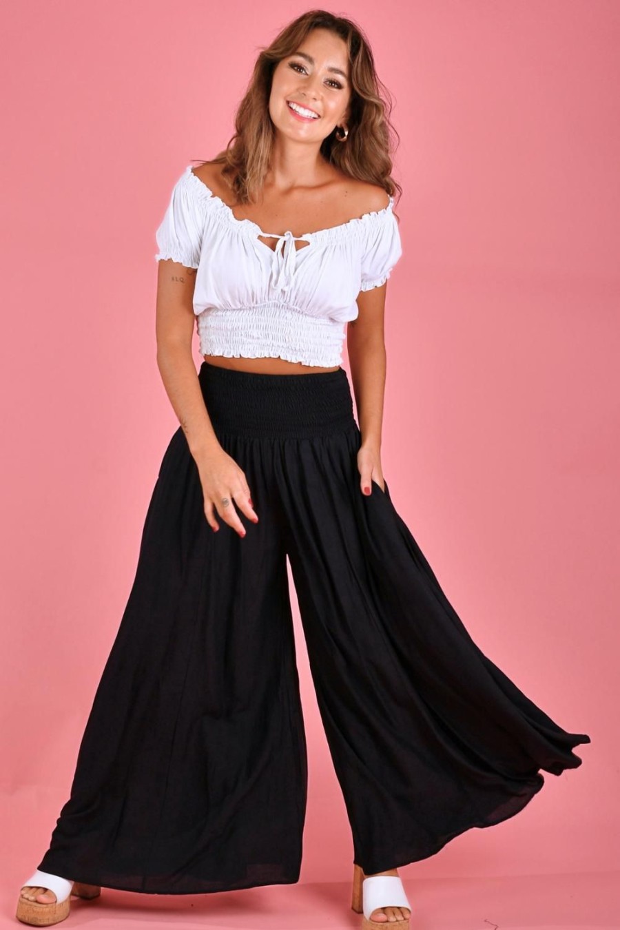 BODACIOUS Pants | Vblp206 - Fremantle Rouched Wide Leg Pant Black