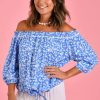 BODACIOUS Tops | Vblt073 - Peasant Top With Drawstring Primrose Sky