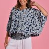 BODACIOUS Tops | Vblt112 - V Neck Batwing Top Spotted Leaf Navy