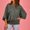 BODACIOUS Tops | Vblt112 - V Neck Batwing Top Swirl Sage