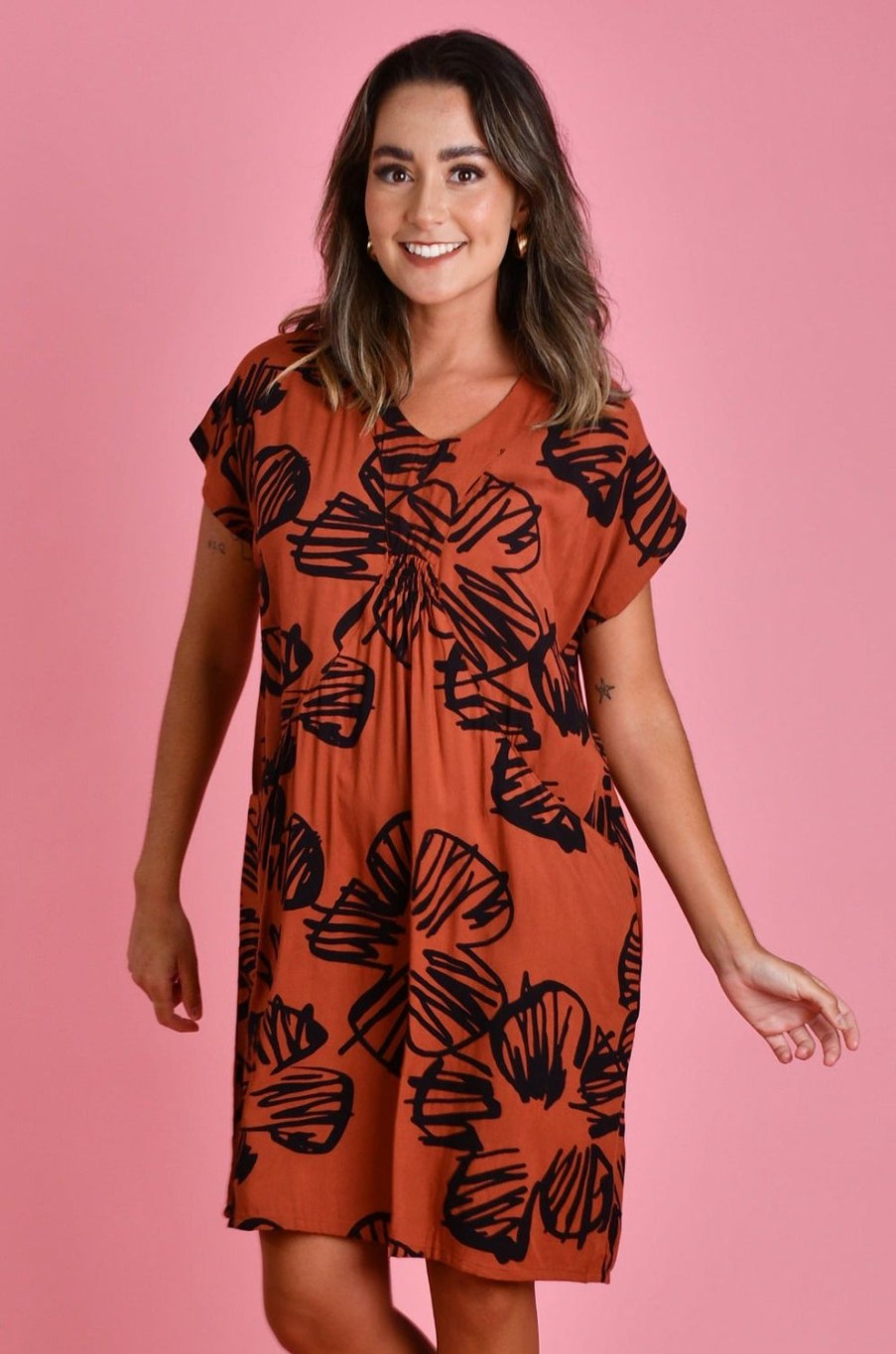 BODACIOUS Dresses | Vbld118 - Lovina Dress Autumn Vibes Rust