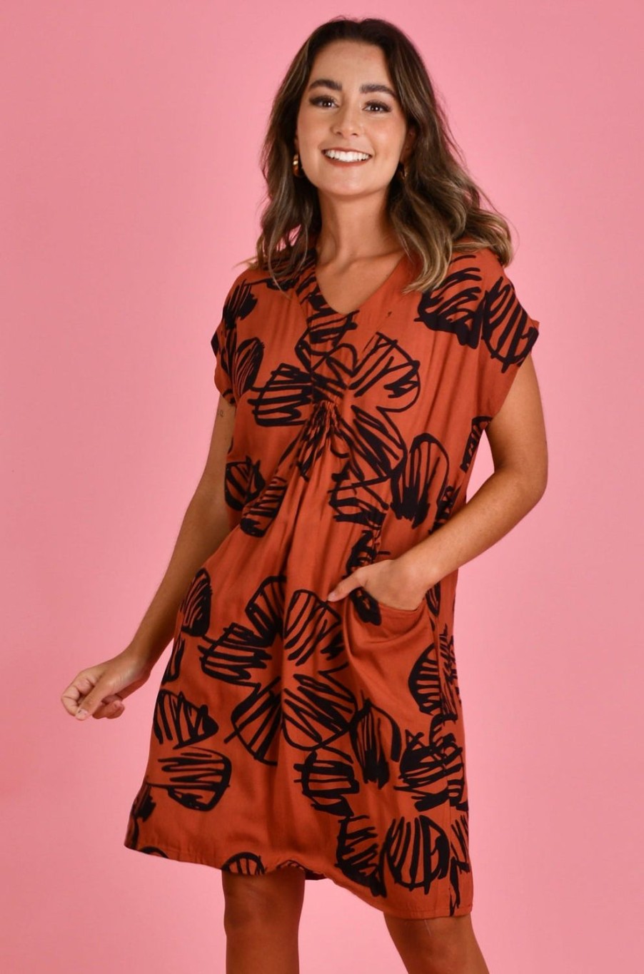 BODACIOUS Dresses | Vbld118 - Lovina Dress Autumn Vibes Rust