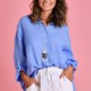 LA SOFIA Tops | Vlst600 (22C196) - Naples Linen Button Up Sea Blue