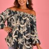 BODACIOUS Tops | Vblt113 - Rouched Bell Sleeve Top Palm Tree Grey