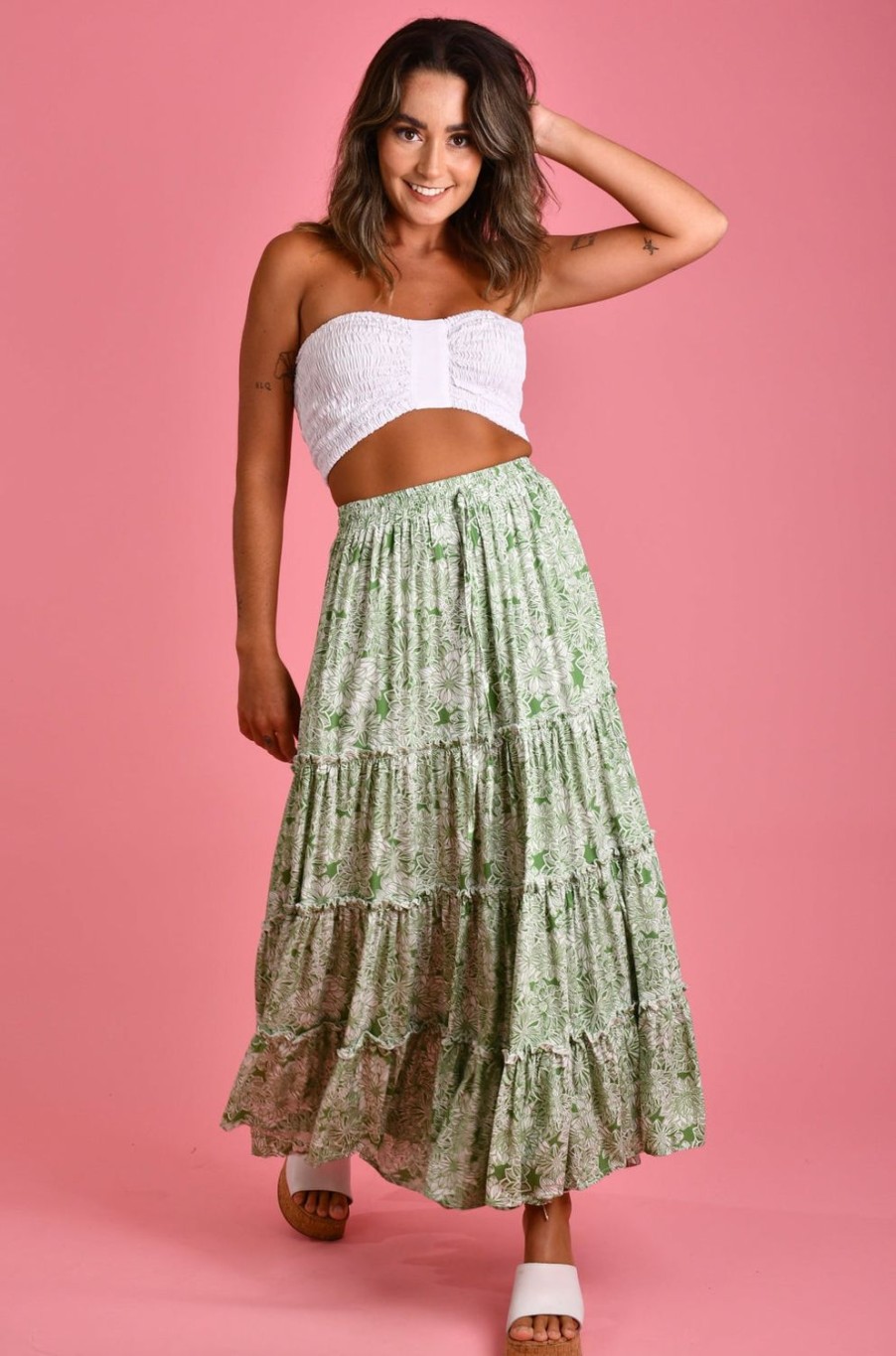 JAR OF HEARTS Skirts | Vjhk052 - Boho Lover Maxi Skirt Blossom Breeze Sage