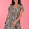 GO GIRL Dresses | Vgld219 - Cap Sleeve Button Dress Cheetah Tan