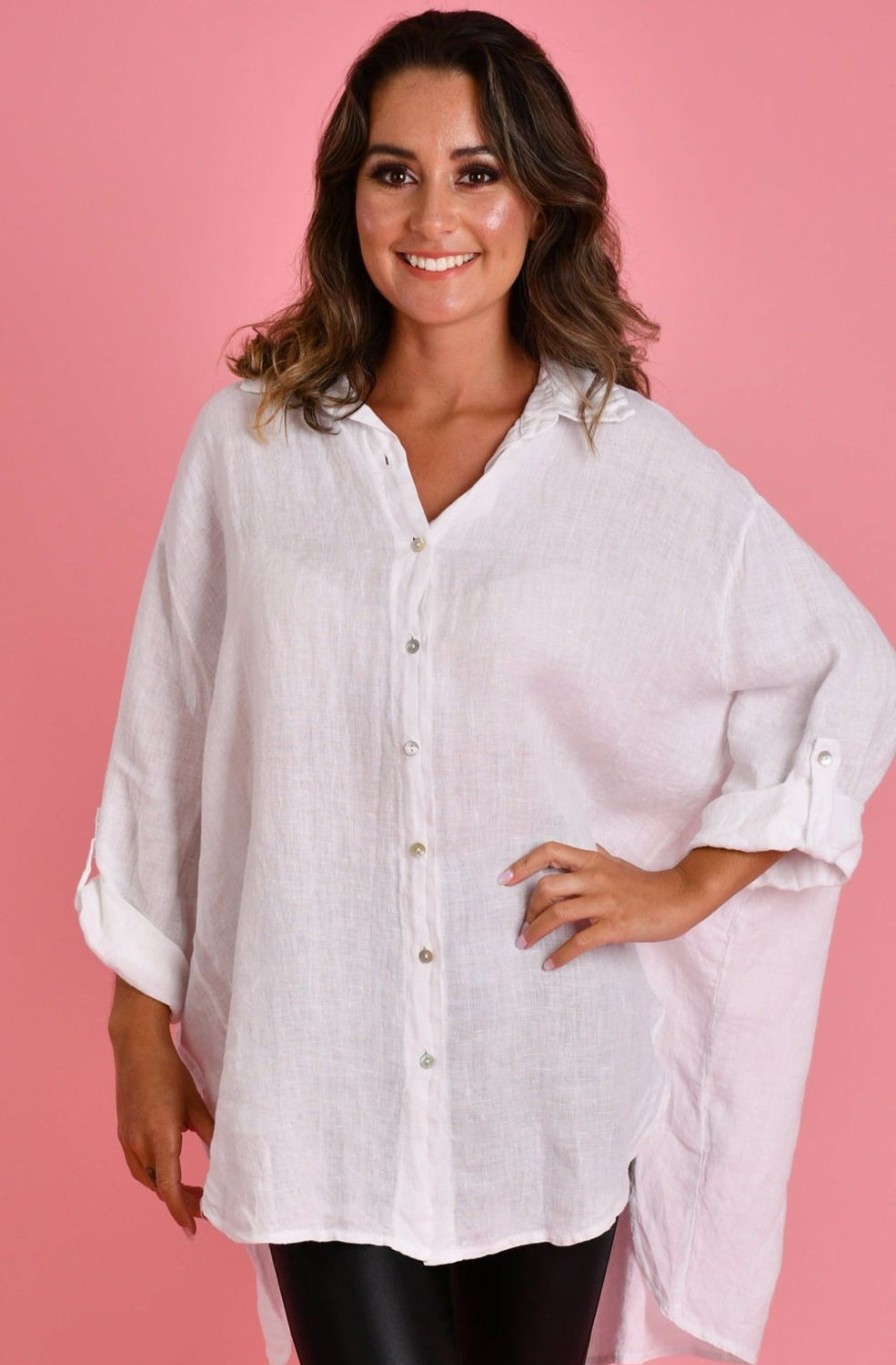 LA SOFIA Tops | Vlst600 (22C196) - Naples Linen Button Up White