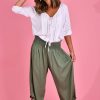 BODACIOUS Pants | Vblp096 - 3/4 Rouched Tie Pants Xxl Soft Khaki