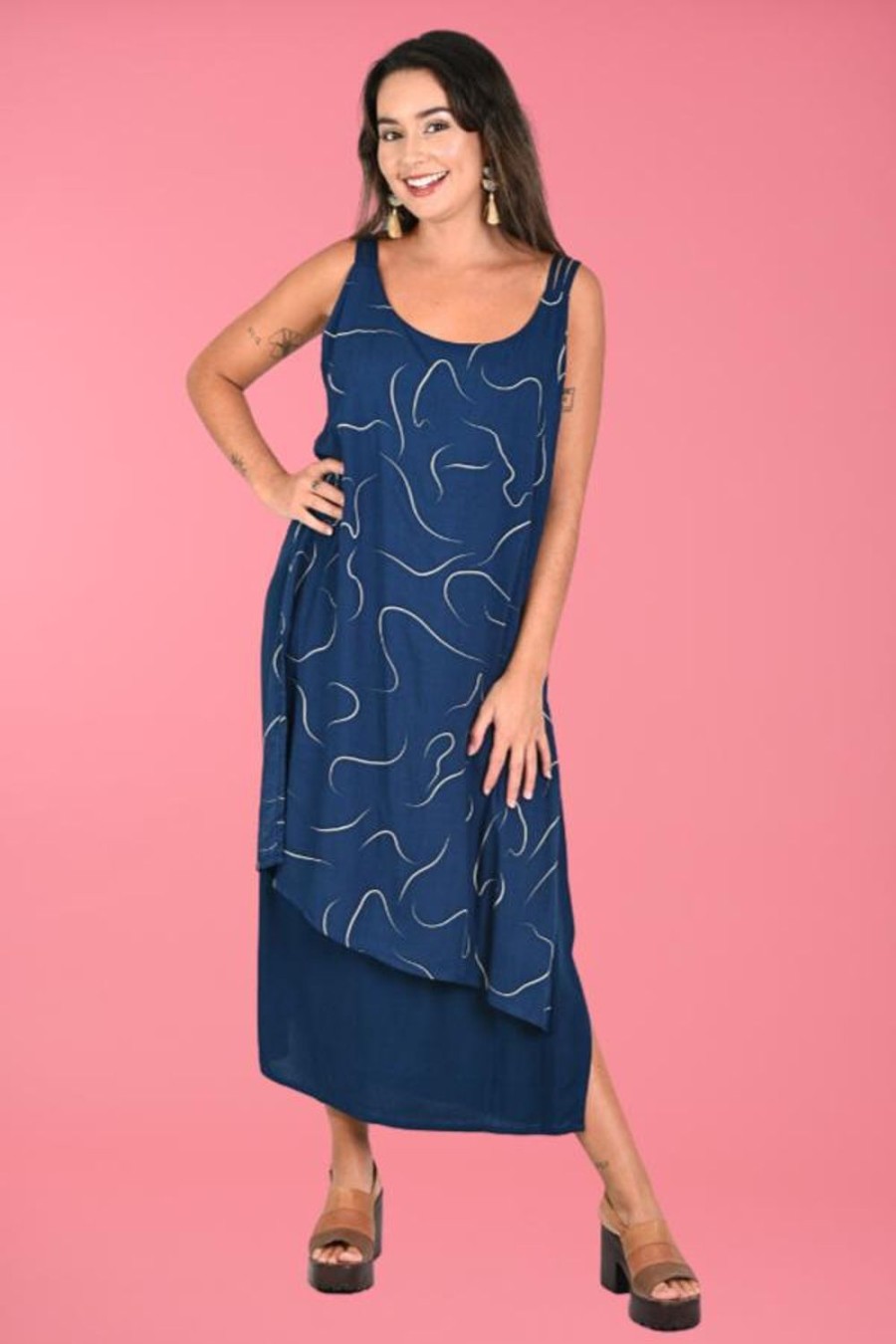 BODACIOUS Dresses | Vbld095 - Overlap Dress Swirl Navy