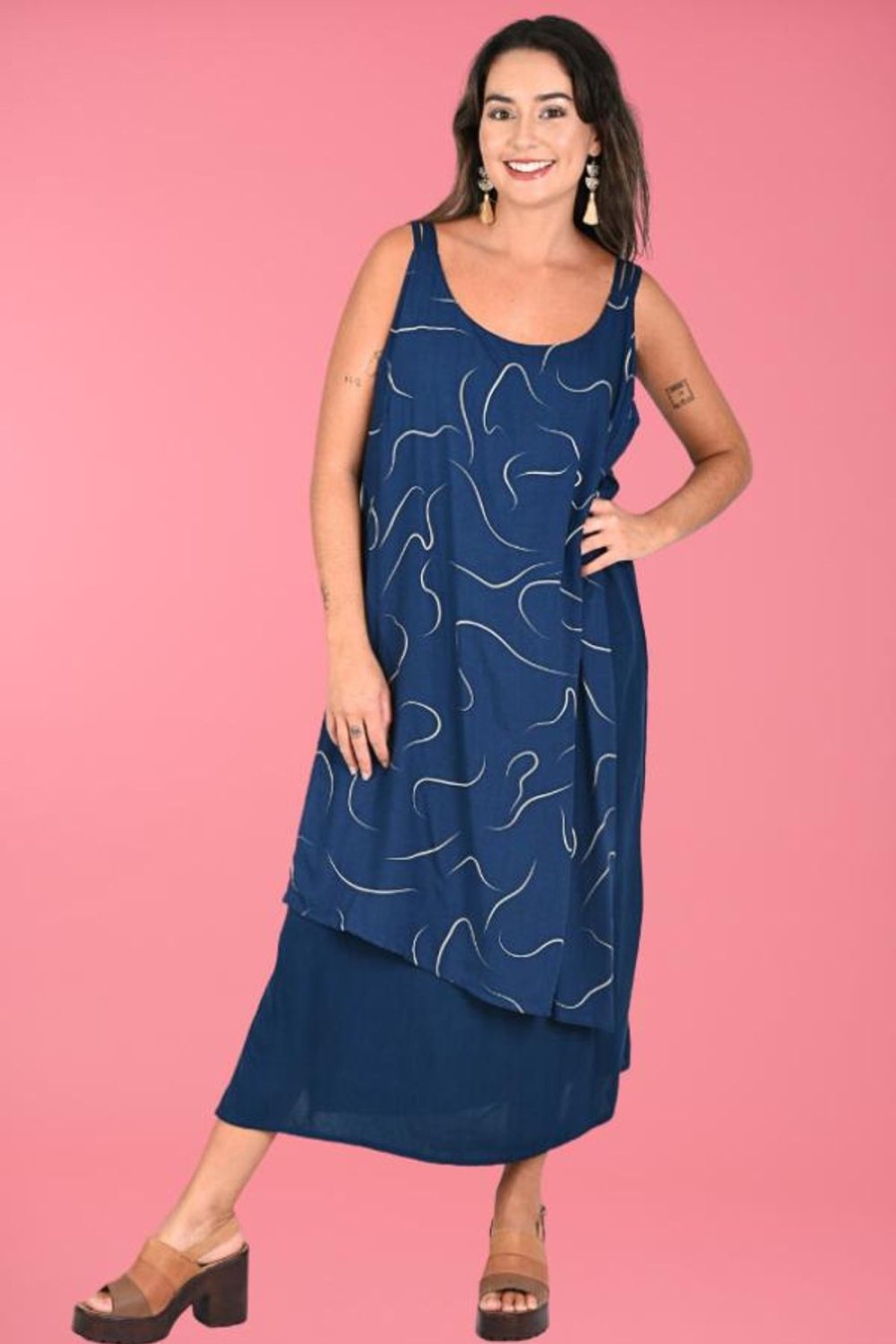 BODACIOUS Dresses | Vbld095 - Overlap Dress Swirl Navy