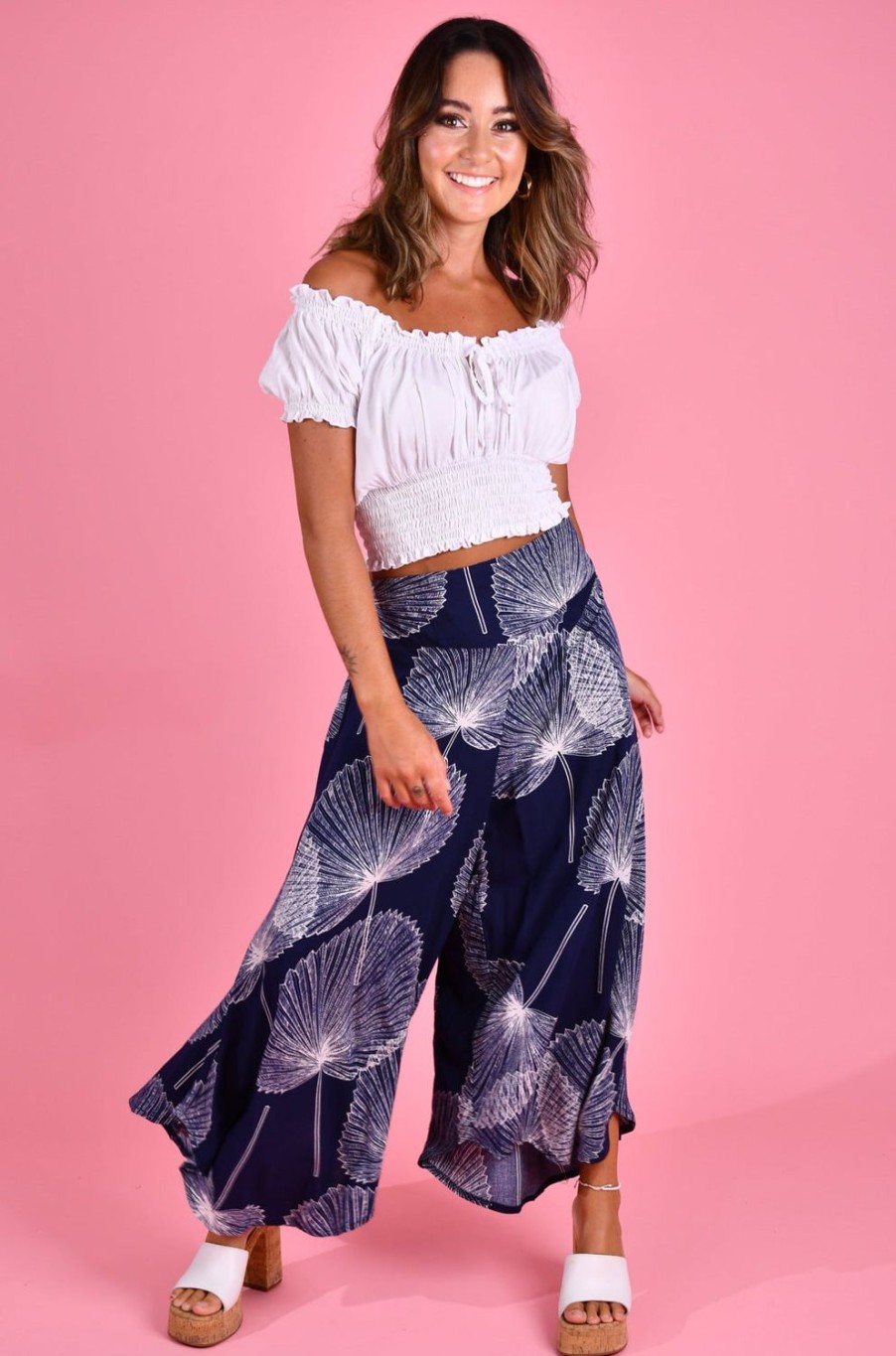 BODACIOUS Pants | Vblp106 - Sydney Wide Leg Pant Fan Palm Navy