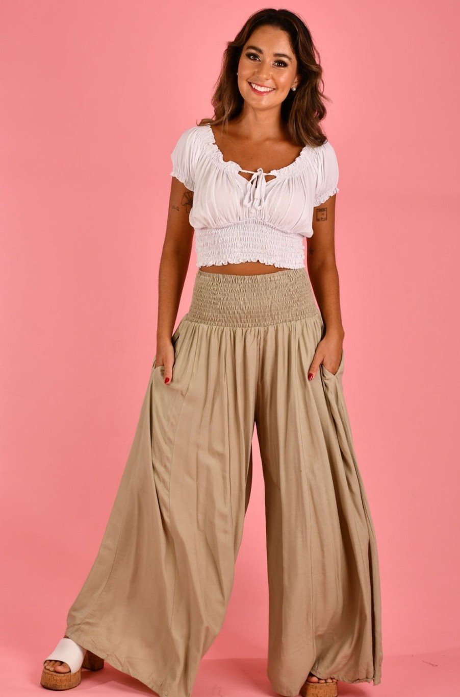 BODACIOUS Pants | Vblp206 - Fremantle Rouched Wide Leg Pant Tidal Foam