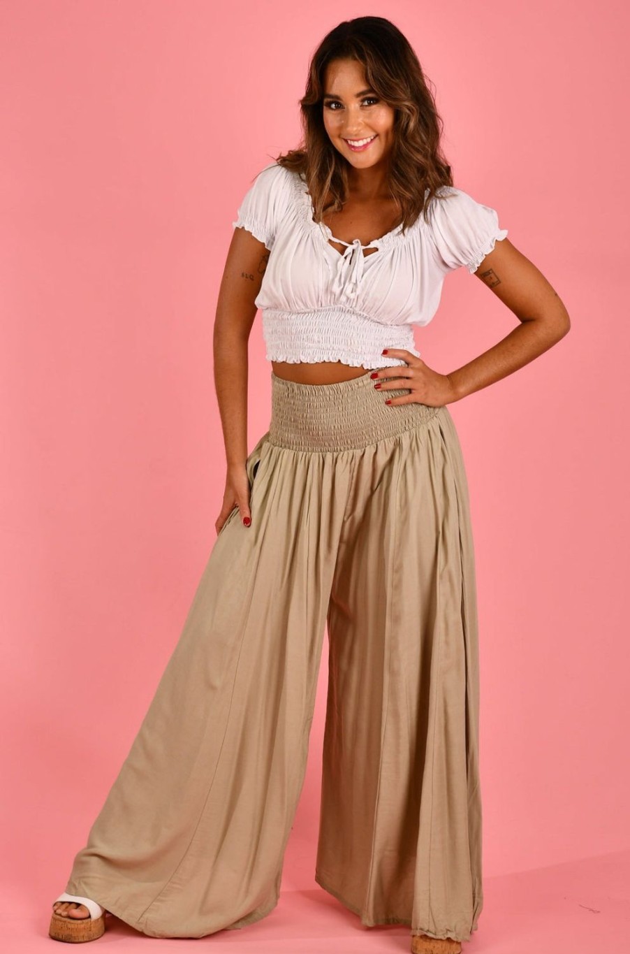 BODACIOUS Pants | Vblp206 - Fremantle Rouched Wide Leg Pant Tidal Foam