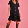 GO GIRL Dresses | Vgld219 - Cap Sleeve Button Dress Black