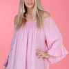 BODACIOUS Tops | Vblt113 - Rouched Bell Sleeve Top Blush Pink