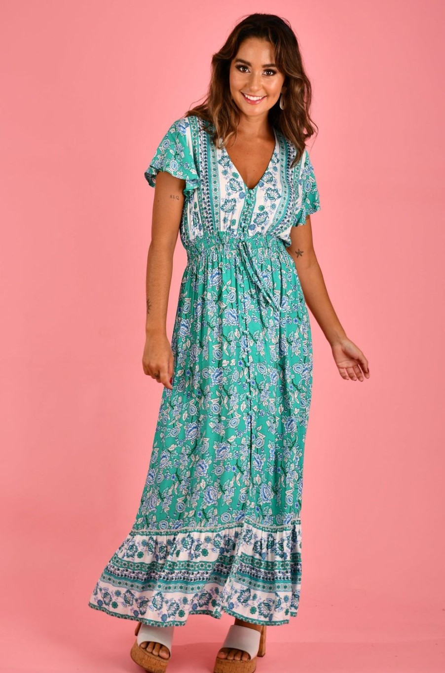 JAR OF HEARTS Dresses | Vjhd239 - Gigi Maxi Dress Jingle Bell Bloom Green