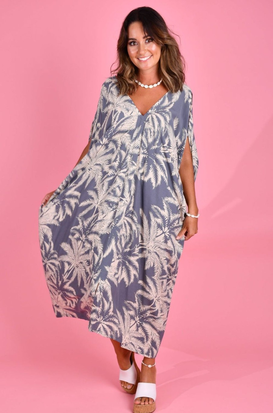 BODACIOUS Dresses | Vbld348 - Cushla Dress Palm Tree Grey