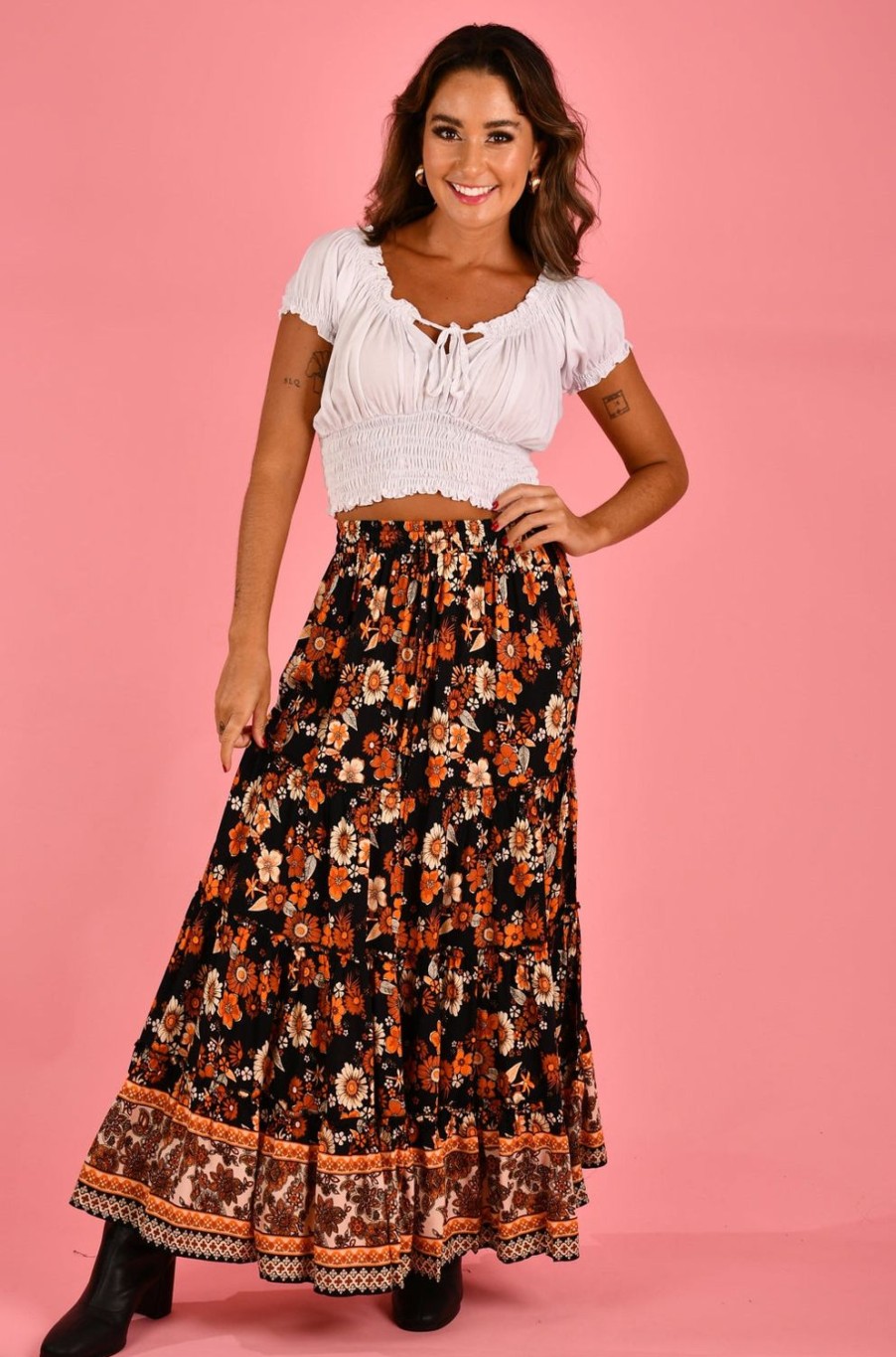 JAR OF HEARTS Skirts | Vjhk052 - Boho Lover Maxi Skirt Floriade Sunset