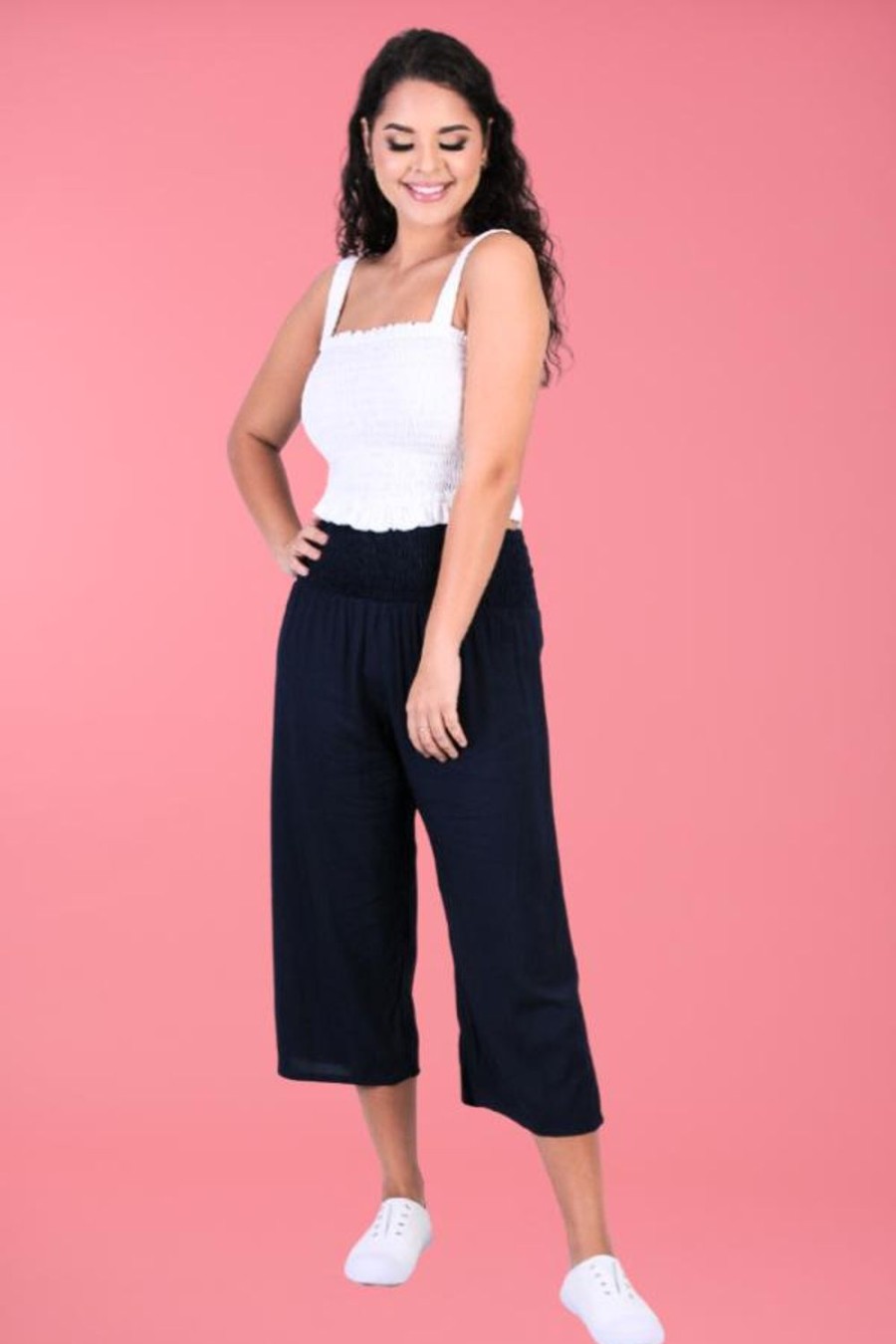 GO GIRL Pants | Vglp068 - 3/4 Rouched Pants Navy